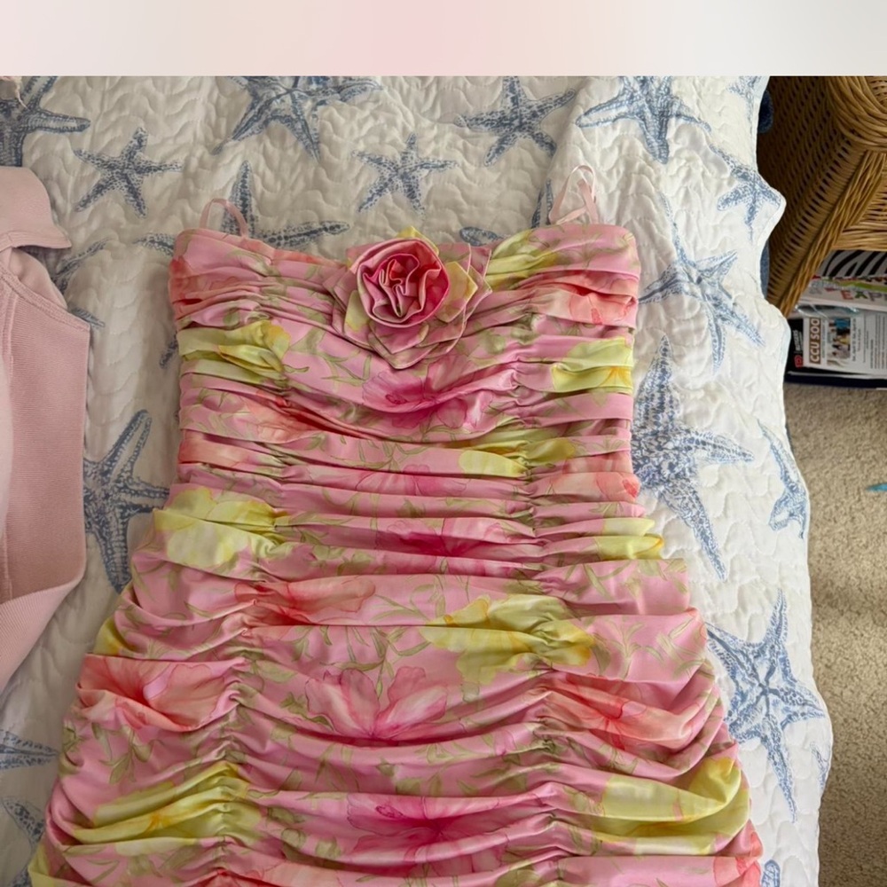 LoveShackFancy Pink and Yellow Floral Dress